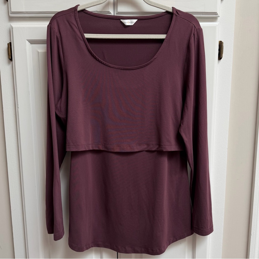 Kindred Bravely Long Sleeve Nursing Top Scoop Neck Maroon Wine Size XL